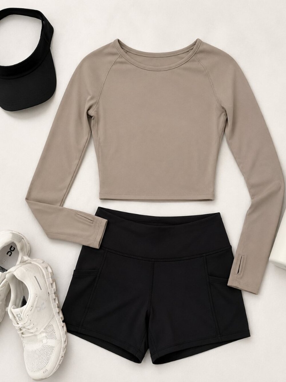 Move Theology Open Back Long Sleeve Crop Top | Taupe |‎ Size Small
